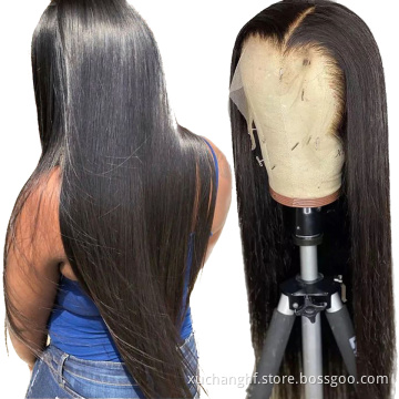 Density 180% Pre Plucked Front Human Hair Wigs Transparent Swiss Straight Invisible HD Lace Hair Extension Brazilian Hair
